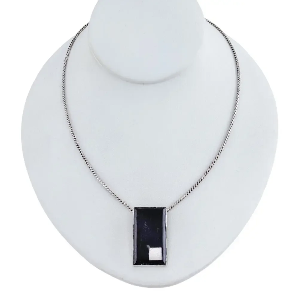 Vintage Sterling Silver 925 Wood Pendant Necklace 18"_2